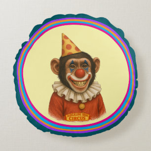 Chimp clown round cushion