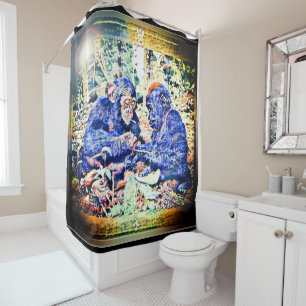 Chimp & Gorilla Cooperation 01 Shower Curtain