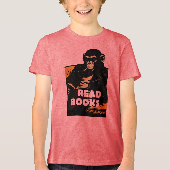 Chimp is reading books Tri-Blend shirt (Front)