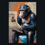 Chimp King in Pop Art – Bold Realism and Dynamic  Photo Print<br><div class="desc">Step into the world of quirky royalty with "Royal Chimp on the Throne". This digital artwork combines realistic animal portraiture with the boldness of pop art, creating a visually striking and thought-provoking composition. The chimpanzee, detailed with expressive facial features and lifelike fur, squats on a toilet, holding a newspaper titled...</div>
