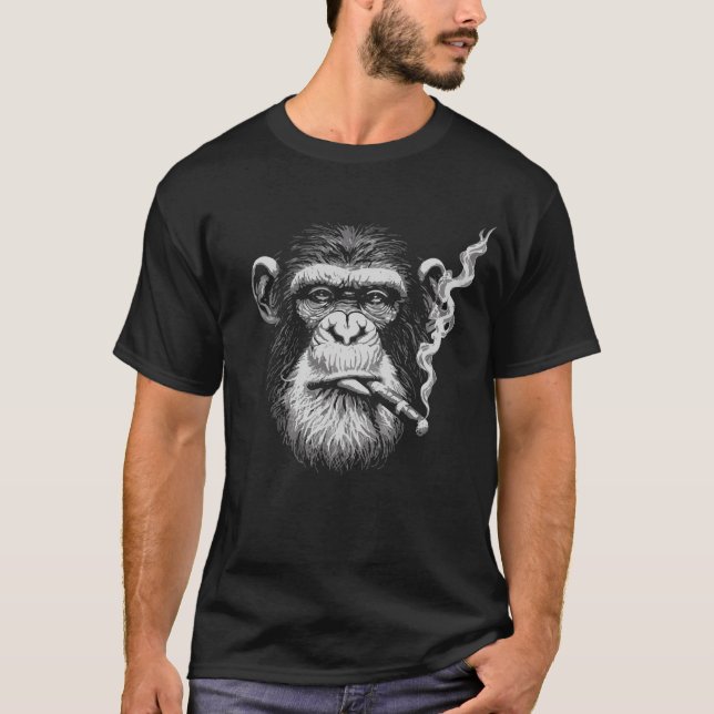 Chimp Smoking Portrait T-Shirt (Front)