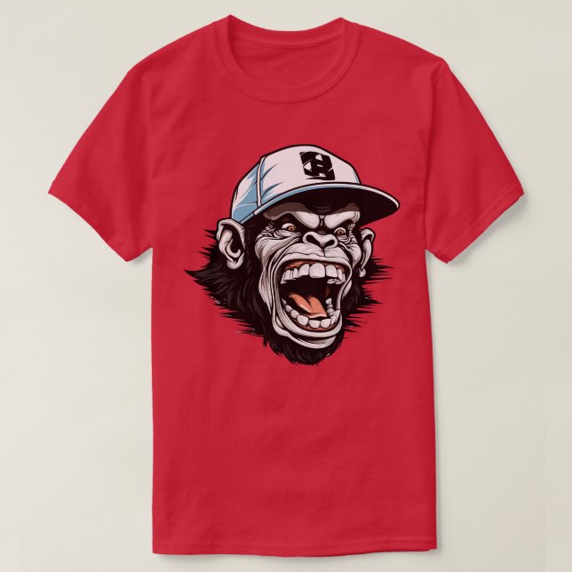 Chimp Wearing A Baseball Hat 1 T-Shirt (Design Front)