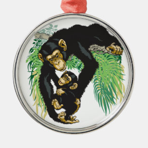 chimp with baby metal tree decoration