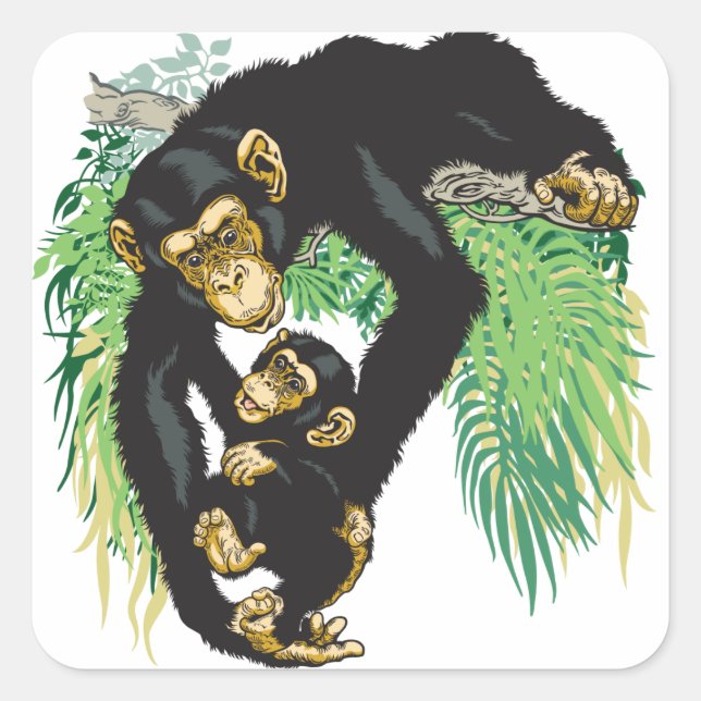 chimp with baby square sticker (Front)