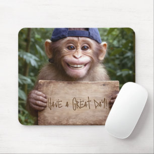 Chimp with Wooden Sign Mouse Pad