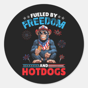 Chimpanzee America Fuelled By Freedom And Hotdogs  Classic Round Sticker
