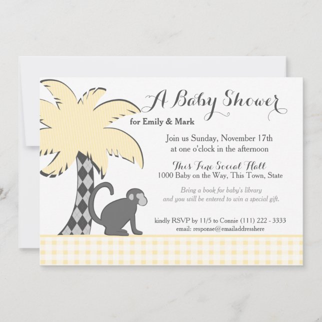 Chimpanzee and Palm Tree Baby Shower Invitation (Front)