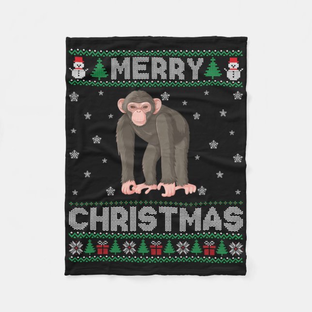 Chimpanzee Animal Men Women Kids Ugly Christmas Sw Fleece Blanket (Front)