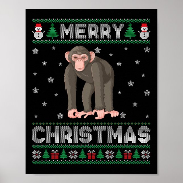 Chimpanzee Animal Men Women Kids Ugly Christmas Sw Poster (Front)