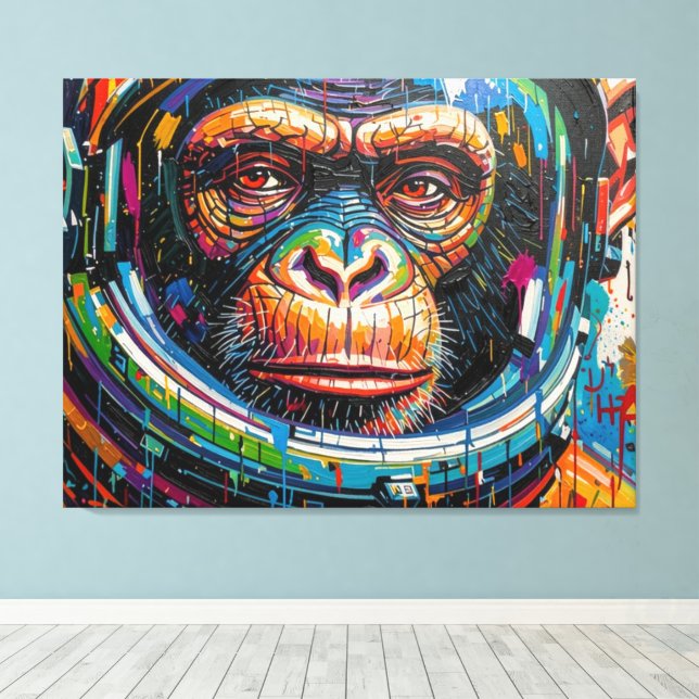 CHIMPANZEE ASTRONAUT COMING HOME-11 CANVAS PRINT (Insitu(Wood Floor))