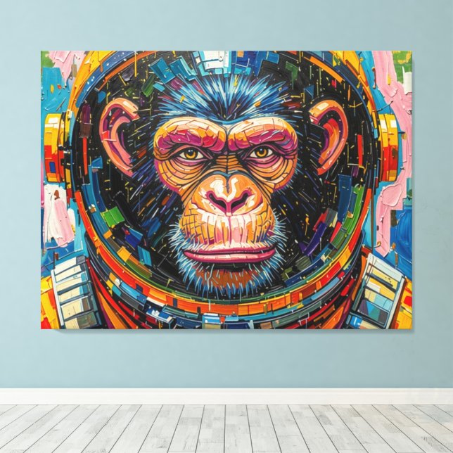 CHIMPANZEE ASTRONAUT COMING HOME-12 CANVAS PRINT (Insitu(Wood Floor))