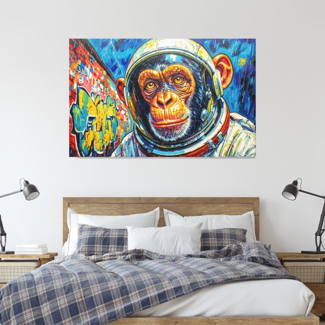 CHIMPANZEE ASTRONAUT COMING HOME CANVAS PRINT (Insitu(Bedroom))