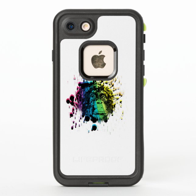 Chimpanzee Black Line Drawing Over Rainbow LifeProof iPhone Case (Back)