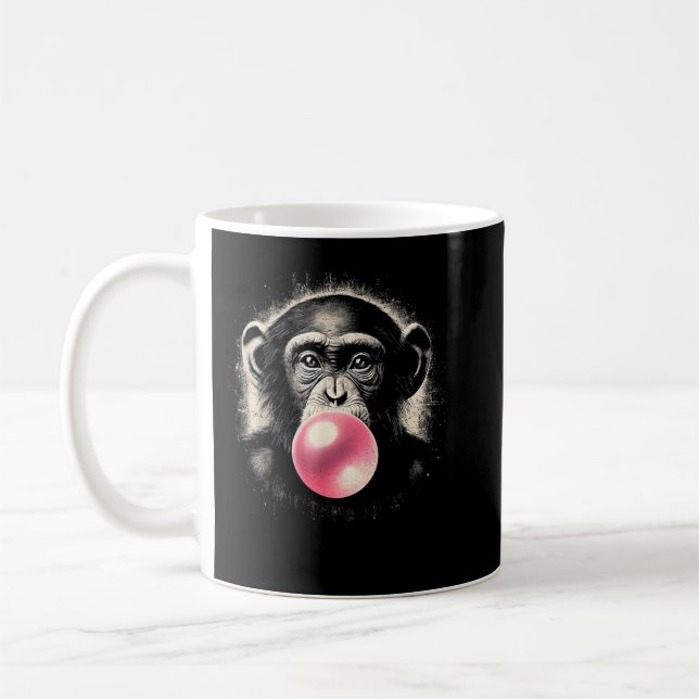 Chimpanzee Chimp Ape Pink Chewing Gum Bubble Coffee Mug (Left)