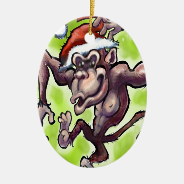 Chimpanzee Christmas Ceramic Tree Decoration (Front)
