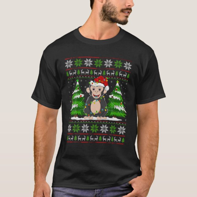 Chimpanzee Christmas Lights Xmas Ugly Sweater Chri (Front)