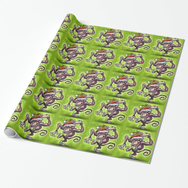 Chimpanzee Christmas Wrapping Paper (Unrolled)
