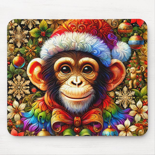  CHIMPANZEE Christmas Zany ~  Mouse Pad (Front)
