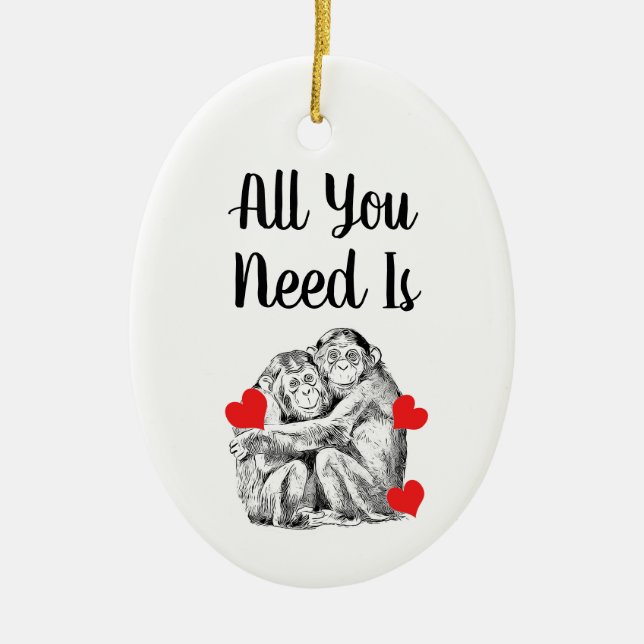 Chimpanzee couple -  All you Need Ceramic Tree Decoration (Front)