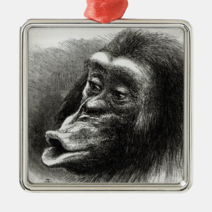 Chimpanzee Disappointed and Sulky Metal Tree Decoration