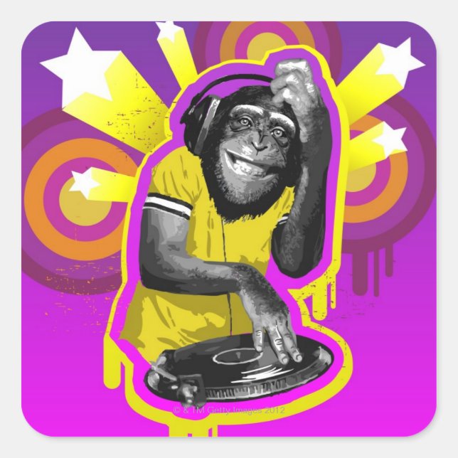 Chimpanzee DJ Square Sticker (Front)