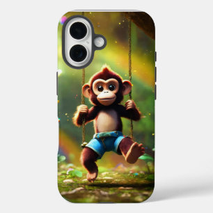 Chimpanzee Family Swinging Through the Jungle – iP iPhone 16 Case
