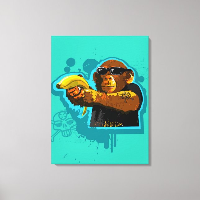 Chimpanzee Holding a Banana Canvas Print (Front)