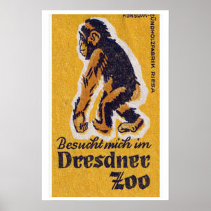 Chimpanzee Matchbox Art Print, German Vintage Folk Poster