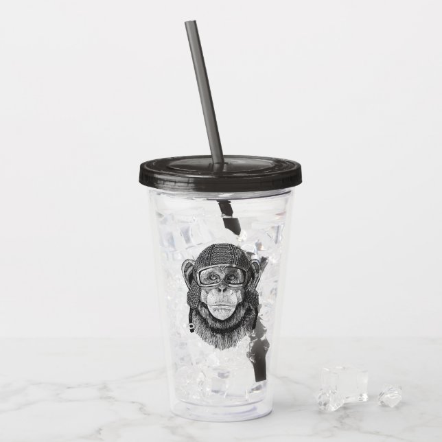 Chimpanzee Motorcycle Rider Acrylic Tumbler (Front Ice)