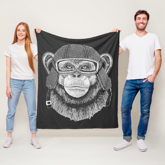 Chimpanzee Motorcycle Rider Fleece Blanket (In Situ)