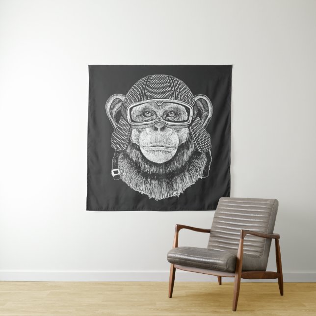 Chimpanzee Motorcycle Rider Tapestry (In Situ)