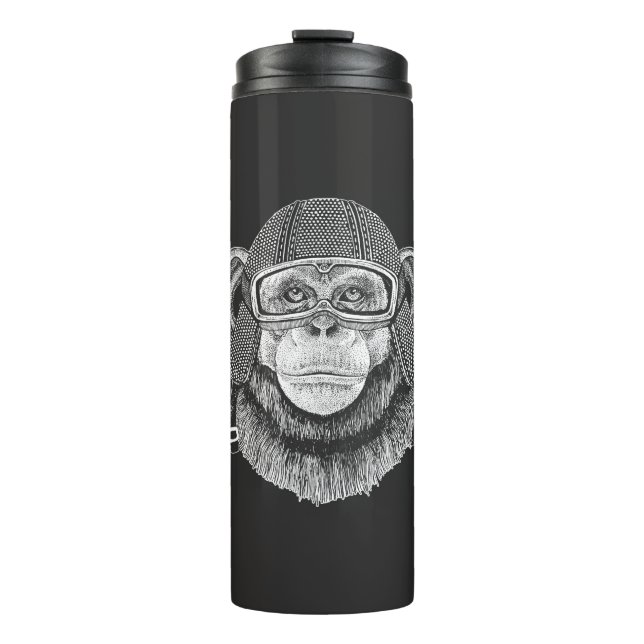 Chimpanzee Motorcycle Rider Thermal Tumbler (Front)