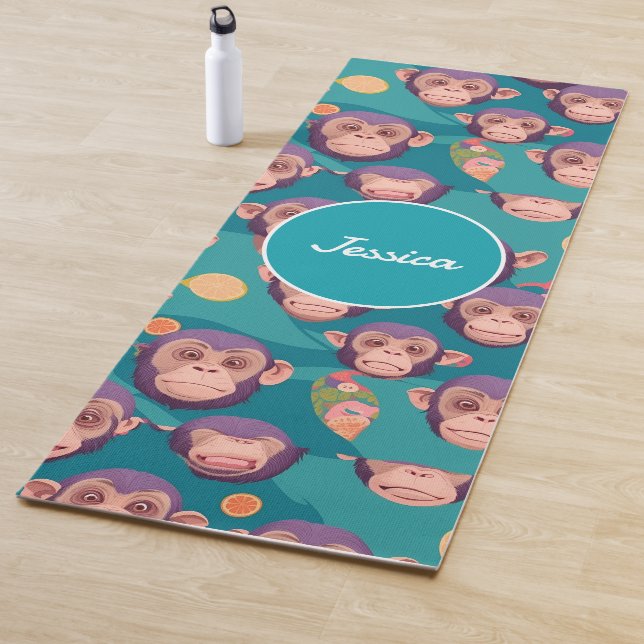 Chimpanzee Pastel Colourful Personalised Pattern Yoga Mat (In Situ)