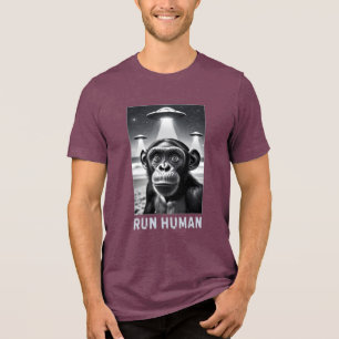 Chimpanzee Selfie UFO Fun Quirky Art Tri-Blend Shirt