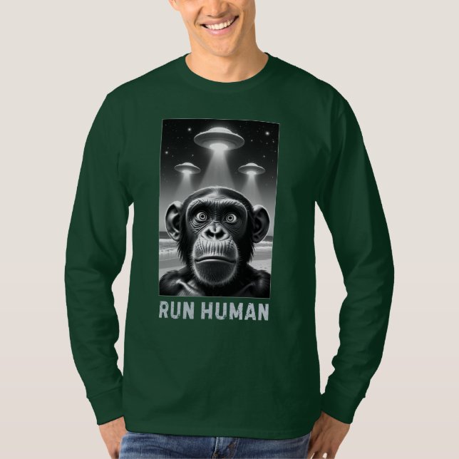 Chimpanzee Selfie UFO Fun Quirky Gift T-Shirt (Front)