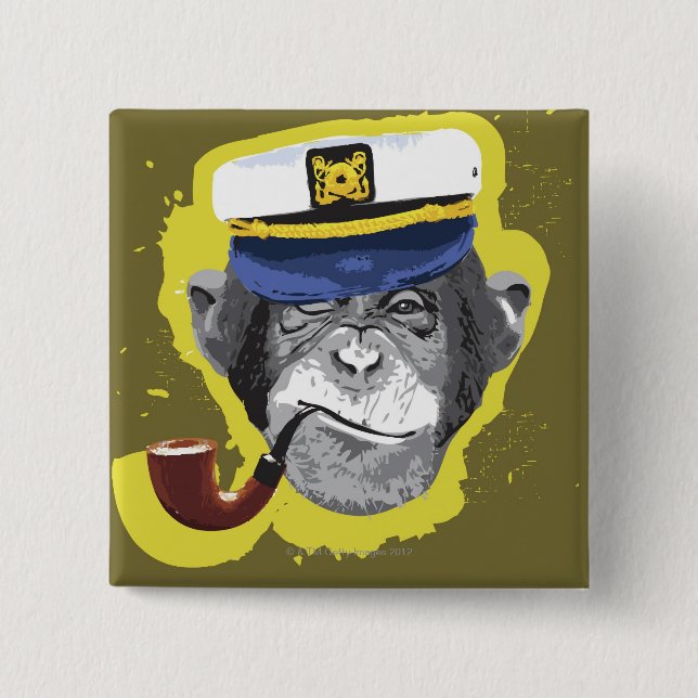 Chimpanzee Smoking Pipe 15 Cm Square Badge (Front)