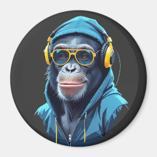 Chimpanzee Wearing Hoodie Funny Cool Animal Vector Magnet