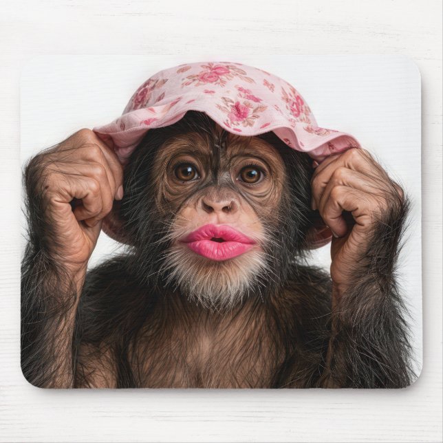 Chimpanzee Wearing Pink Lipstick Mouse Pad (Front)