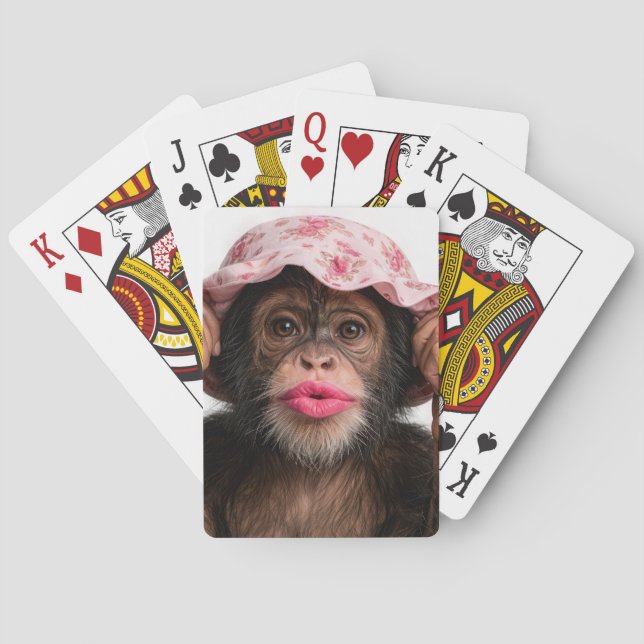 Chimpanzee Wearing Pink Lipstick Playing Cards (Back)