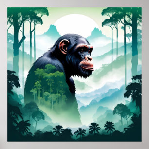 Chimpanzee Wildlife Animal Nature Forest Jungle Poster