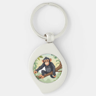 Chimpanzee with her cute tail on the branch greets key ring