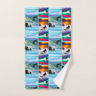 Chimpanzees Surfing Photo Collage, Hand Towel