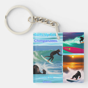 Chimpanzees Surfing Photo Collage, Keyring