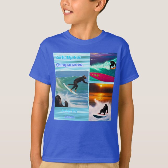 Chimpanzees Surfing Photo Collage, Kids Tshirt (Front)