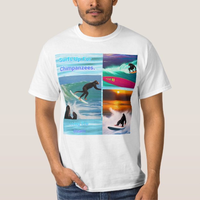 Chimpanzees Surfing Photo Collage, Tshirt (Front)