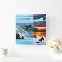 Chimpanzees Surfing Photo Collage, Wall Clock