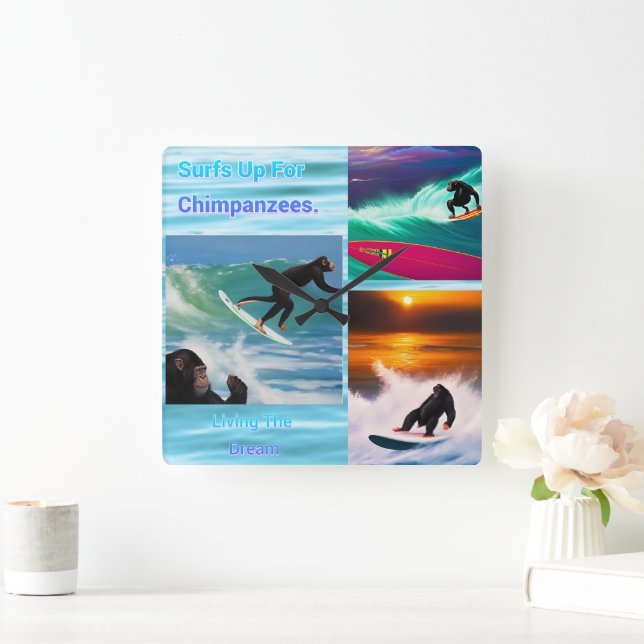 Chimpanzees Surfing Photo Collage, Wall Clock (Home)