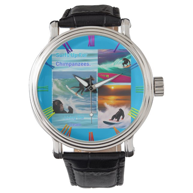 Chimpanzees Surfing Photo Collage, Watch (Front)