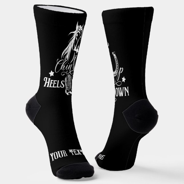 Chin up heels down cowgirl horse lover riding socks (Angled)