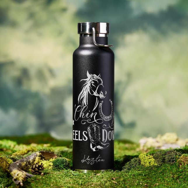  Chin up heels down cowgirl horse lover riding Water Bottle (Outdoor)